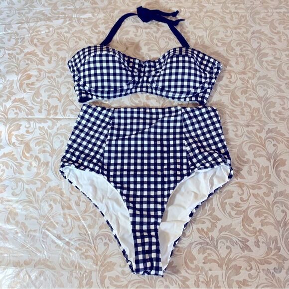 Tee Ink Bikini Swimsuit Black/White Check Padded Lined Sz 2 Gorgeous - Picture 2 of 7